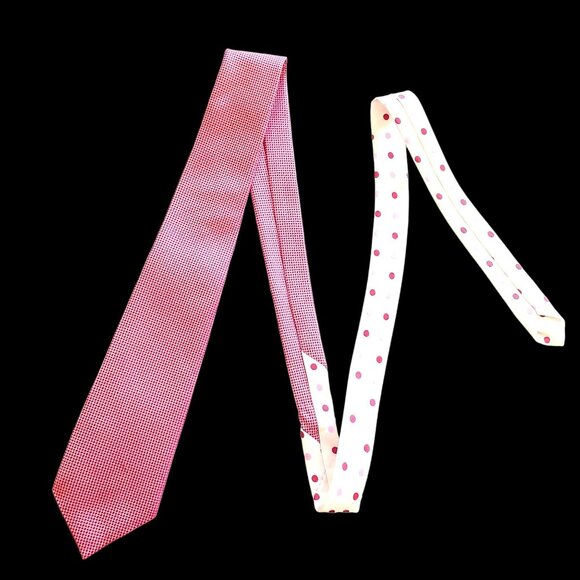 Red Tie Pink Polka Dot Rosso Bianco 3.25 Inch Wide 60 Inches Long Polyester - Picture 2 of 9